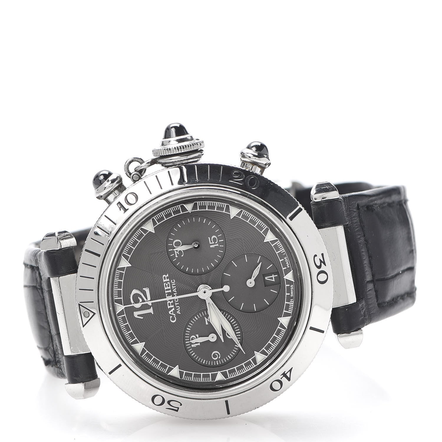 Cartier Stainless Steel Alligator 38mm Pasha C Chronograph Automatic Watch Black 3 of 6