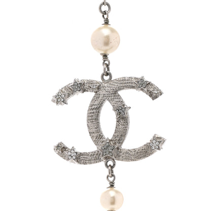 Chanel Pearl Beaded Star CC Long Necklace Silver 6 of 6