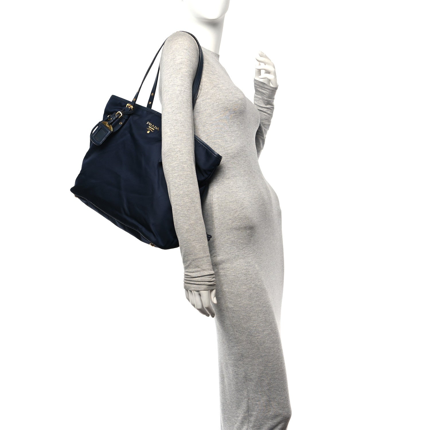 Prada Tessuto Nylon Saffiano Metal Shopping Tote Navy 2 of 17