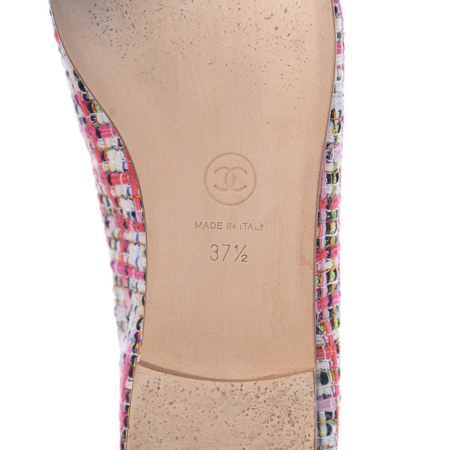 Tweed Calfskin Cap Toe Ballerina Flats 37.5 Pink