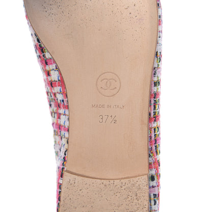 Chanel Tweed Calfskin Cap Toe Ballerina Flats 37.5 Pink 9 of 10