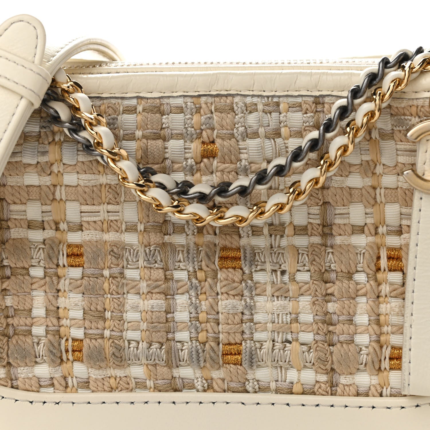 Chanel Woven Nylon Calfskin Quilted Small Gabrielle Hobo Beige Ivory 8 of 10