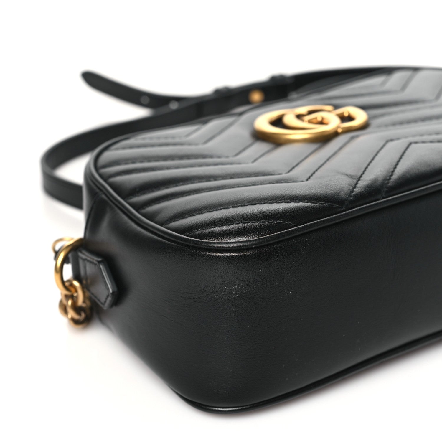 Gucci Calfskin Matelasse Small GG Marmont Chain Shoulder Bag Black 9 of 11