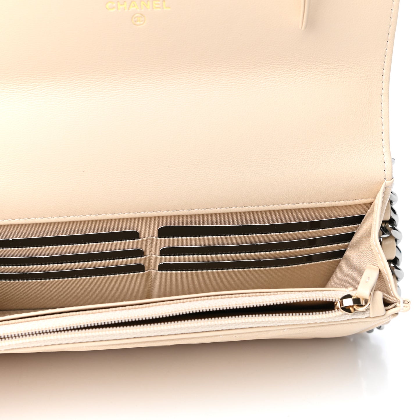 Goatskin Quilted Chanel 19 Wallet On Chain WOC Light Beige