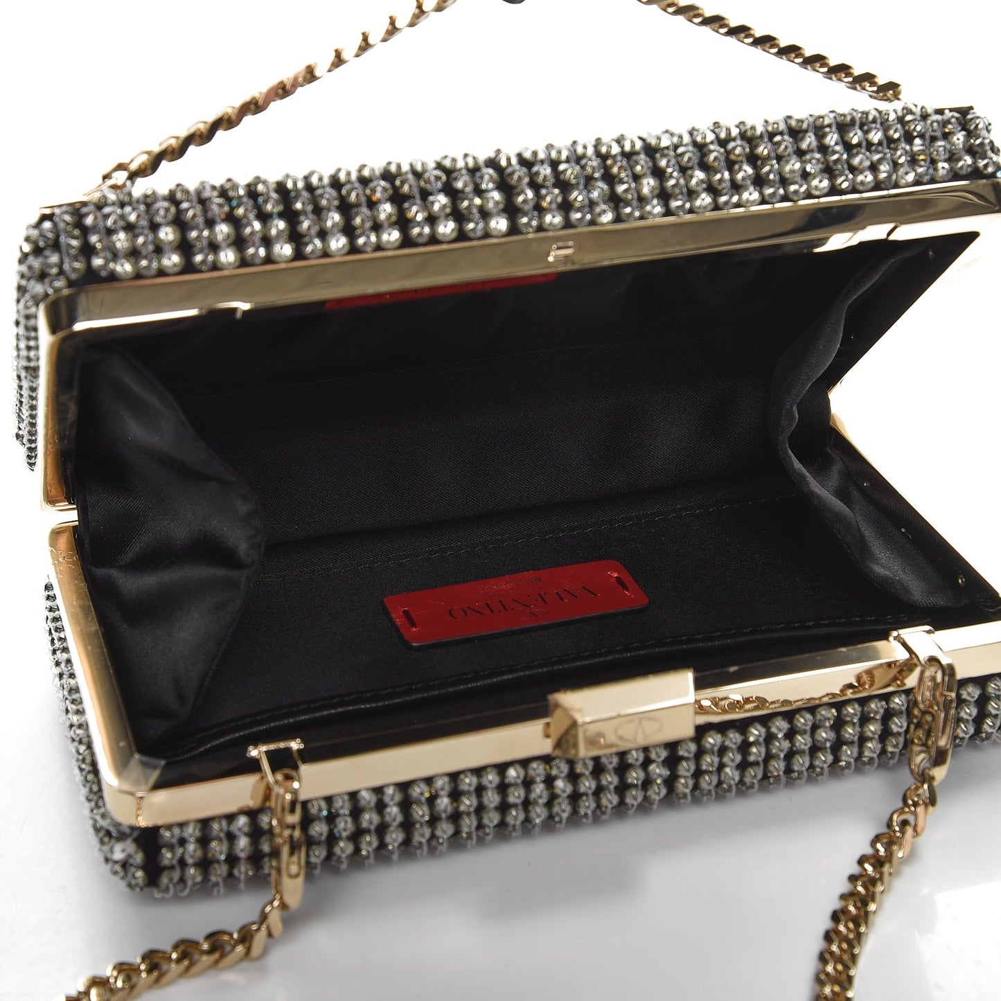 Nappa Crystal Embellished Secrets Minaudiere Clutch Black