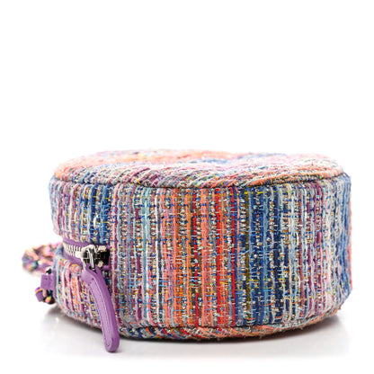 Chanel Tweed Quilted Round Clutch With Chain Blue Pink Orange 4 of 10