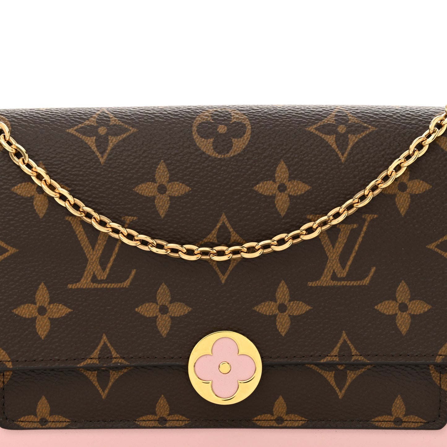 Monogram Flore Chain Wallet Rose Ballerine