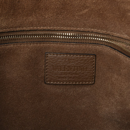 Valentino Garavani Calfskin Striped Large Rockstud Vertical Tote Brown 7 of 8