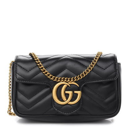 Gucci Calfskin Matelasse Super Mini GG Marmont Shoulder Bag Black 1 of 9