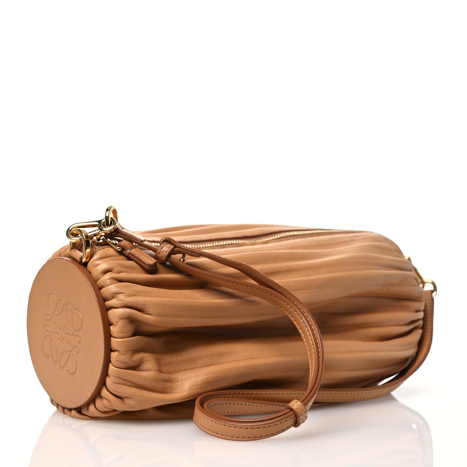 Loewe Lambskin Pleated Bracelet Pouch Shoulder Bag Warm Desert 2 of 12