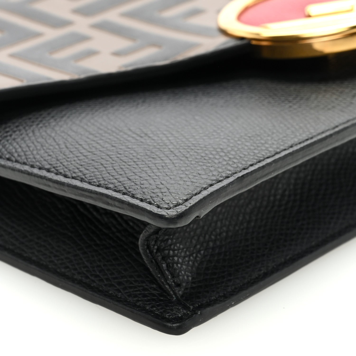 Fendi Vitello Cruise F is Fendi Bi-Color FF 1974 Embossed Medium Envelope Wallet On Chain Black Maya 8 of 9