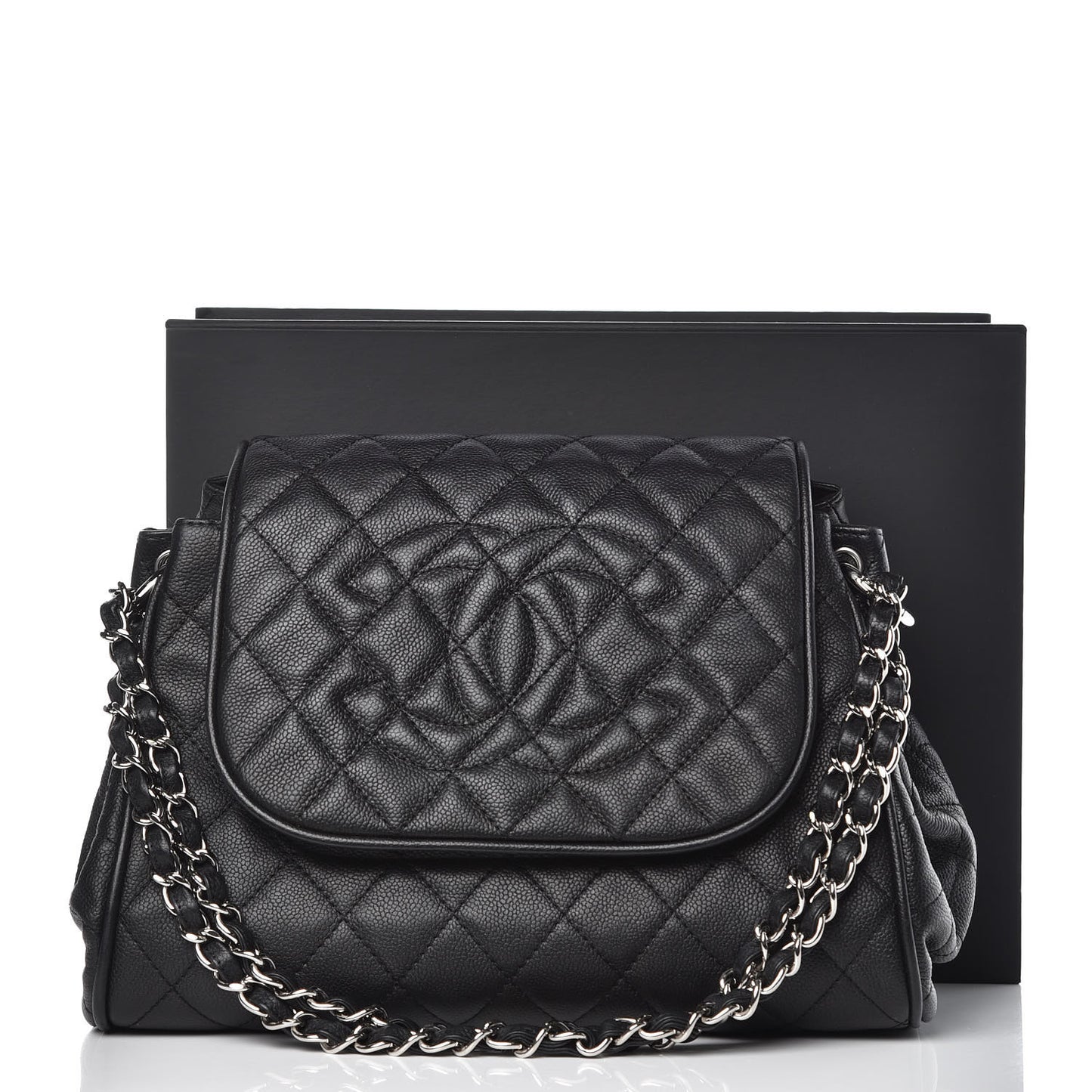 Caviar Quilted Timeless Accordion Flap Black