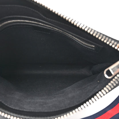 Gucci GG Supreme Monogram Appia Calfskin Web Flat Messenger Bag Black Grey 5 of 10