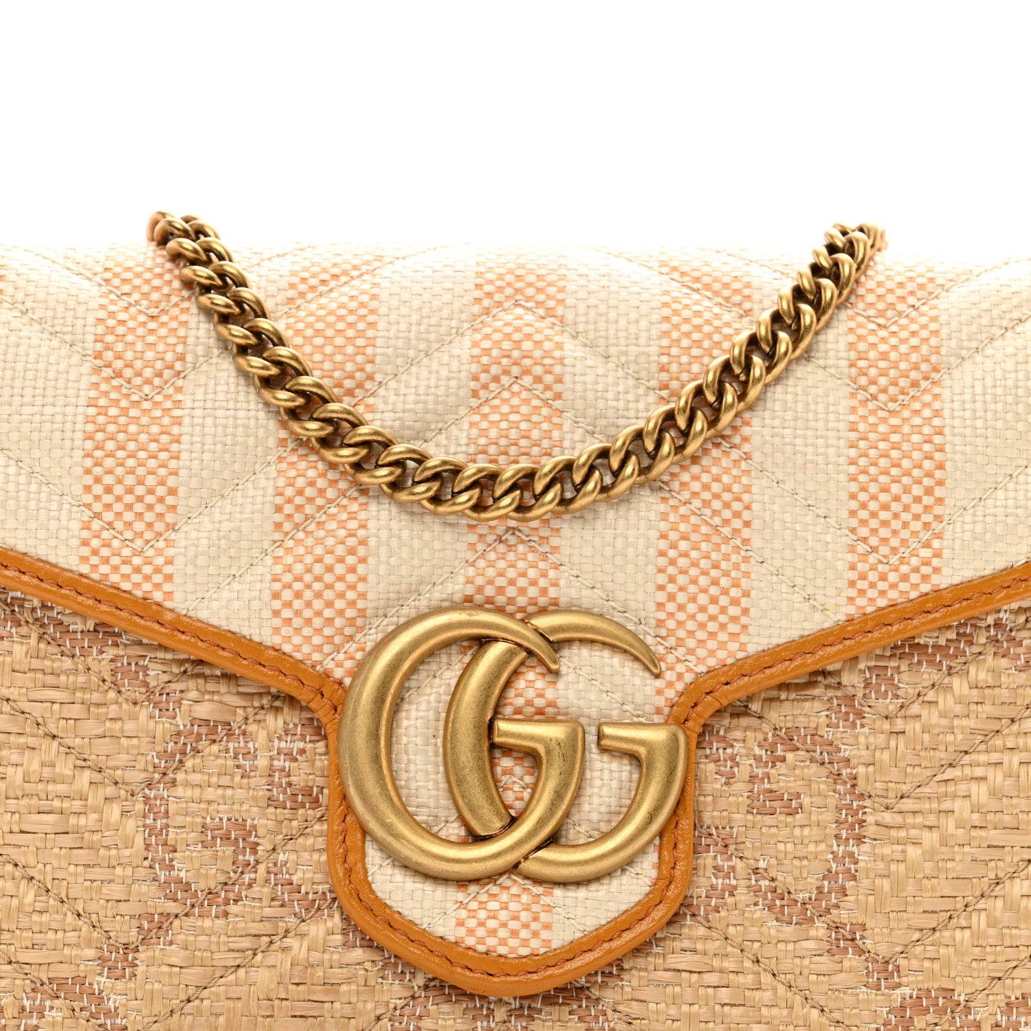 Gucci Raffia GG Monogram Matelasse GG Marmont Chain Wallet Natural Beige Off White Sun Oil 8 of 11