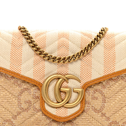 Gucci Raffia GG Monogram Matelasse GG Marmont Chain Wallet Natural Beige Off White Sun Oil 8 of 11