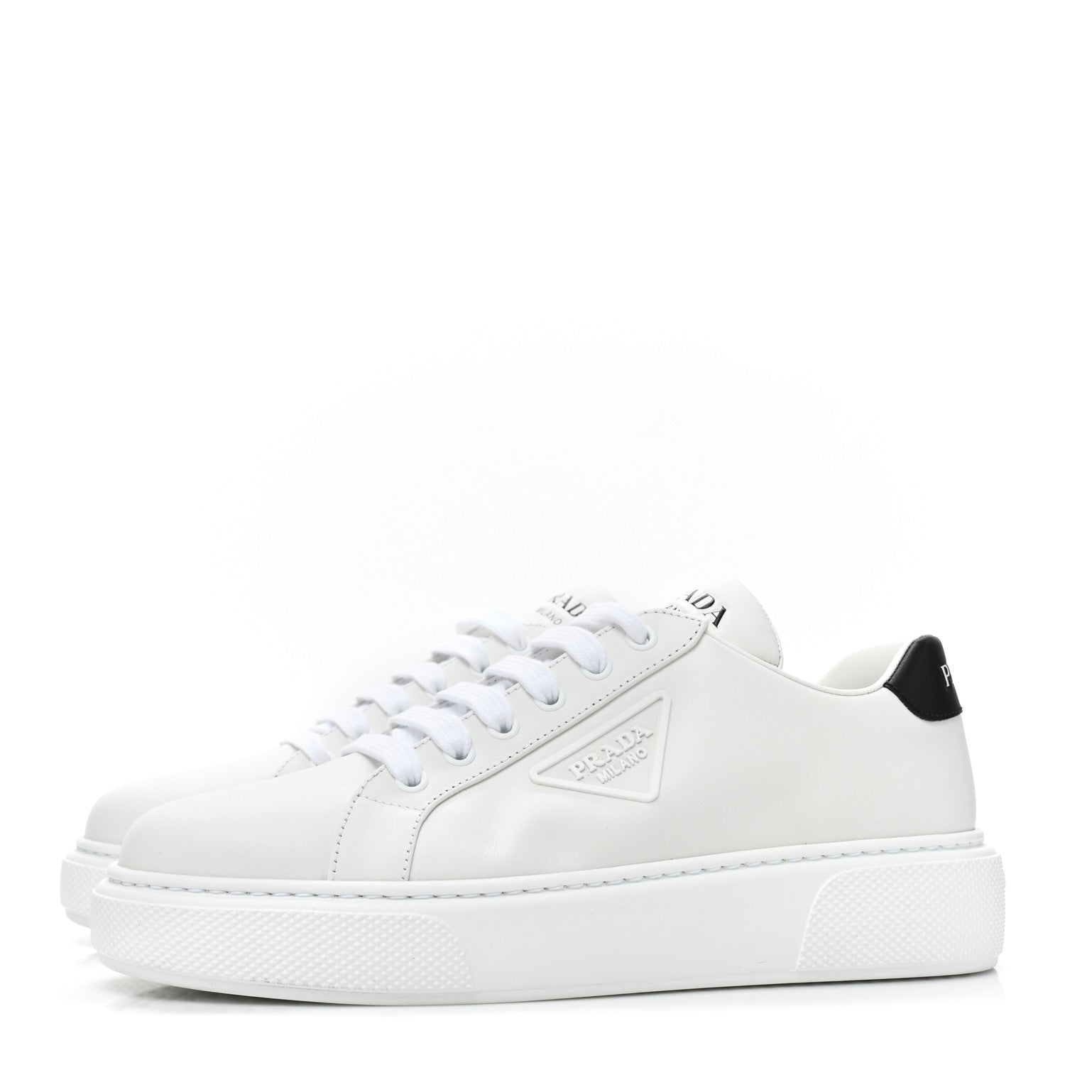Prada Vitello Soft Rubber Triangle Logo Womens Low Top 40mm Sneakers 38.5 White 3 of 11