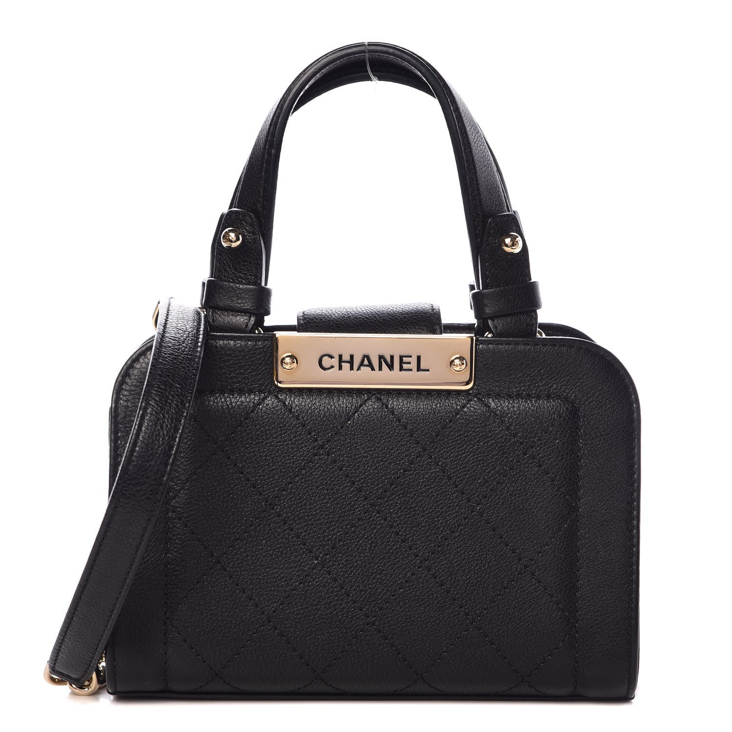 Chanel Grained Calfskin Stitched Mini Label Click Shopper Tote Black 1 of 10