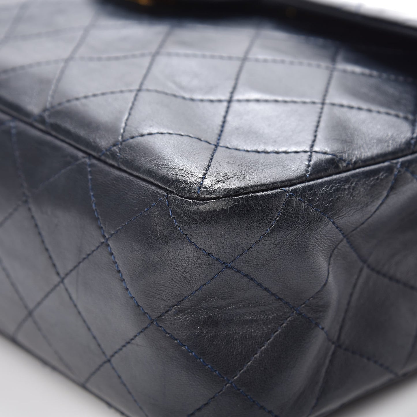 Lambskin Quilted Medium Double Flap Navy