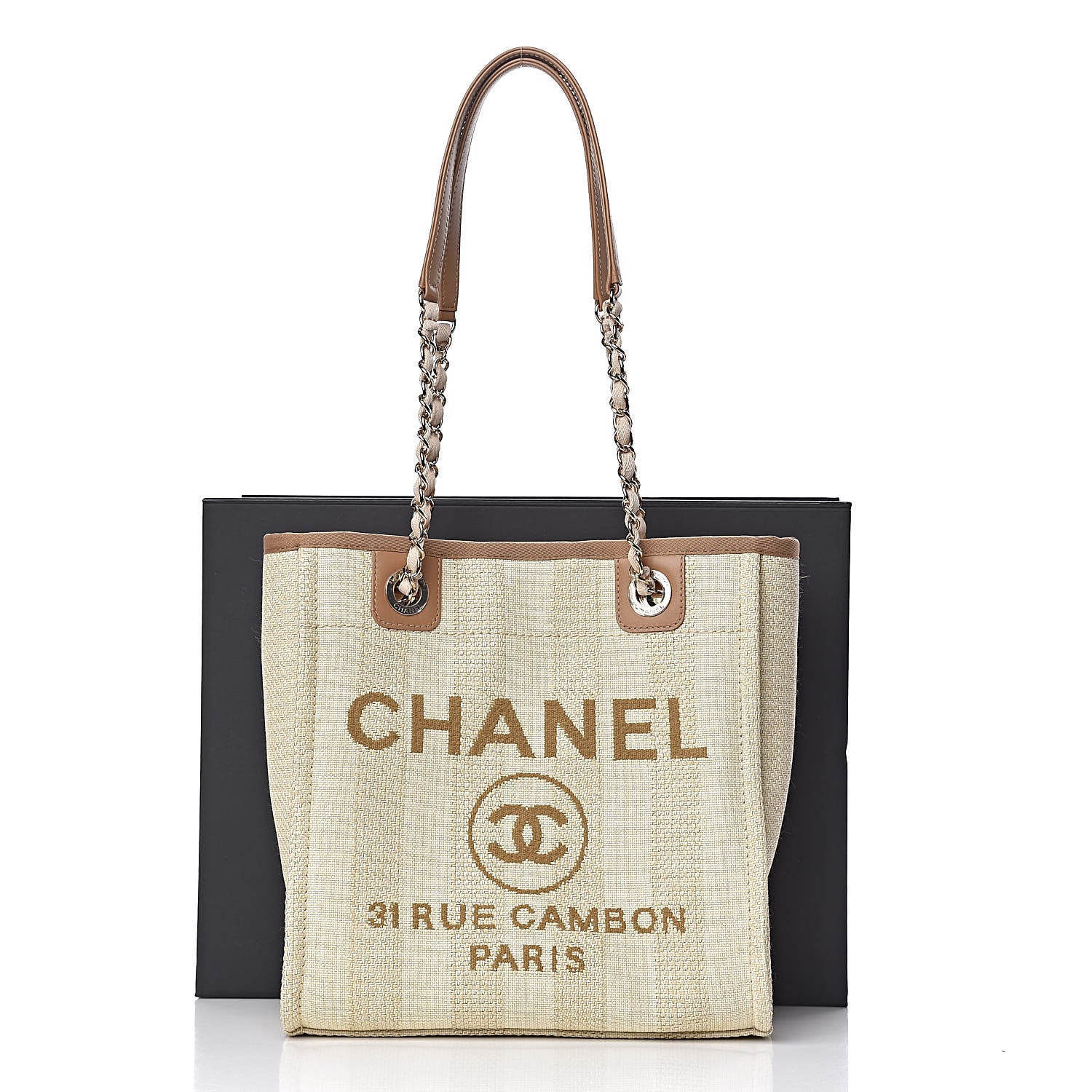 Chanel Straw Raffia Calfskin Striped Mini Deauville Tote Beige 11 of 11