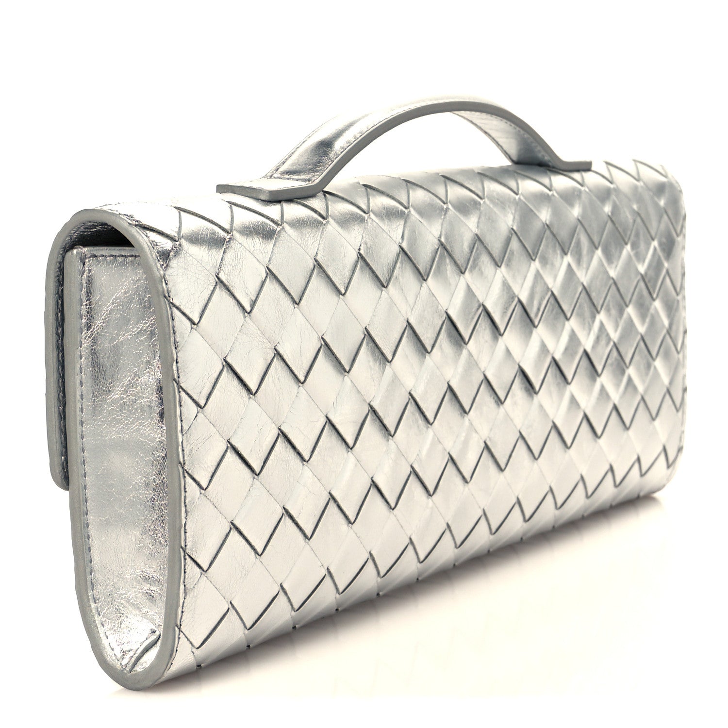 Bottega Veneta Metallic Lambskin Intrecciato Long Andiamo Top Handle Clutch Silver 9 of 10