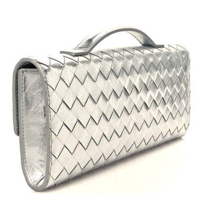 Bottega Veneta Metallic Lambskin Intrecciato Long Andiamo Top Handle Clutch Silver 9 of 10