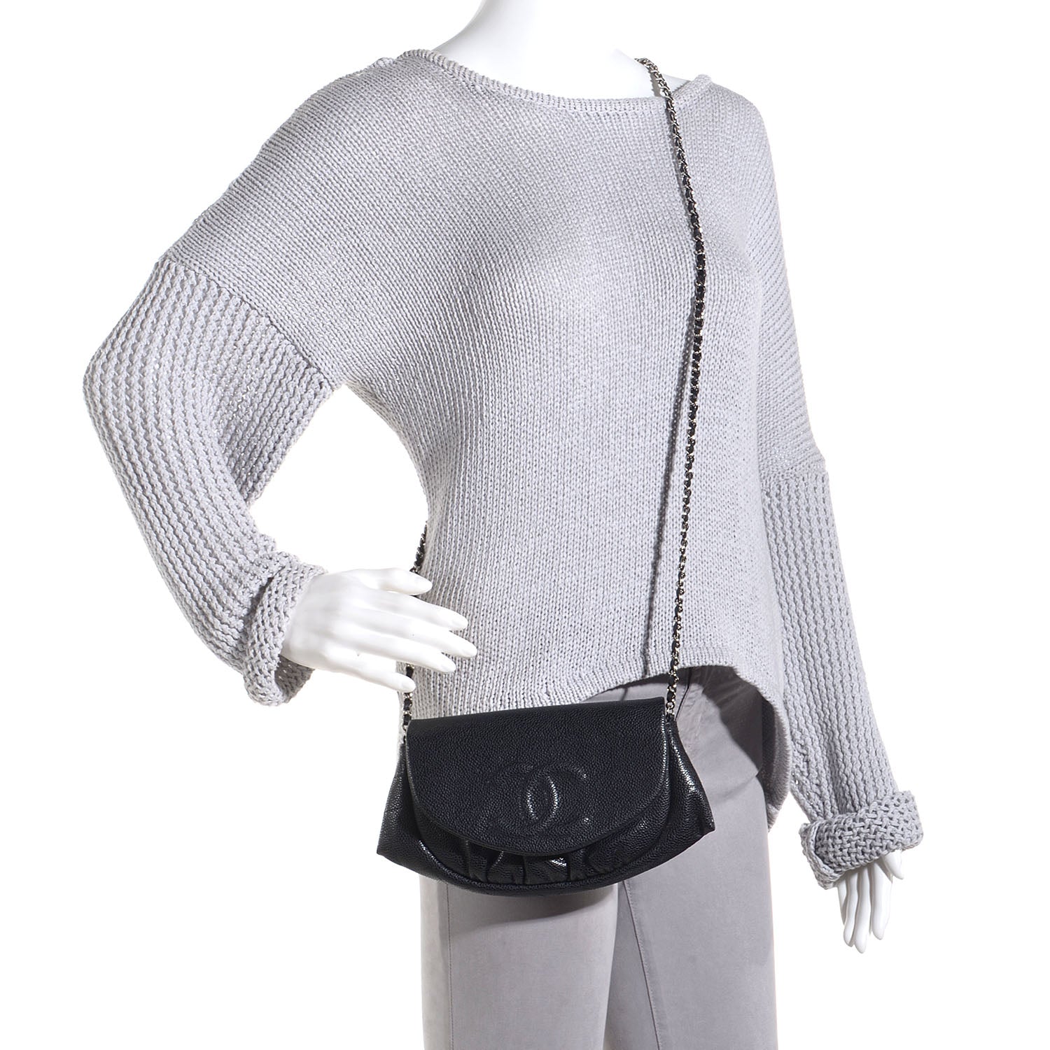 Chanel Caviar Half Moon Wallet On Chain WOC Black 2 of 8