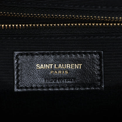 Saint Laurent Grain De Poudre Matelasse Chevron Large Monogram Satchel Black 6 of 6