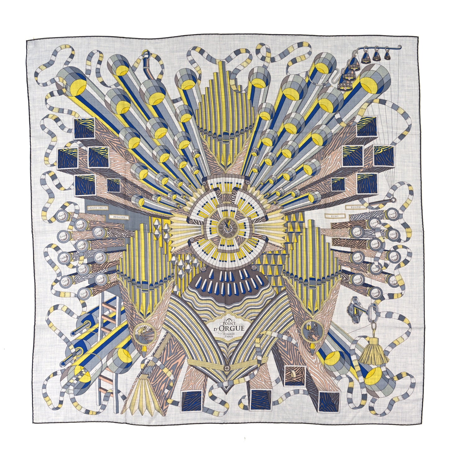 Cashmere Silk Point D'Orgue Scarf 140 Gris Chine Jaune Black