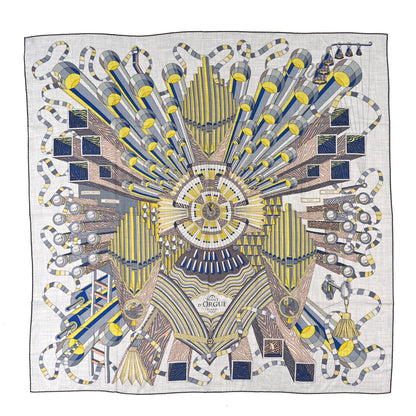 Hermes Cashmere Silk Point D'Orgue Scarf 140 Gris Chine Jaune Black 1 of 3