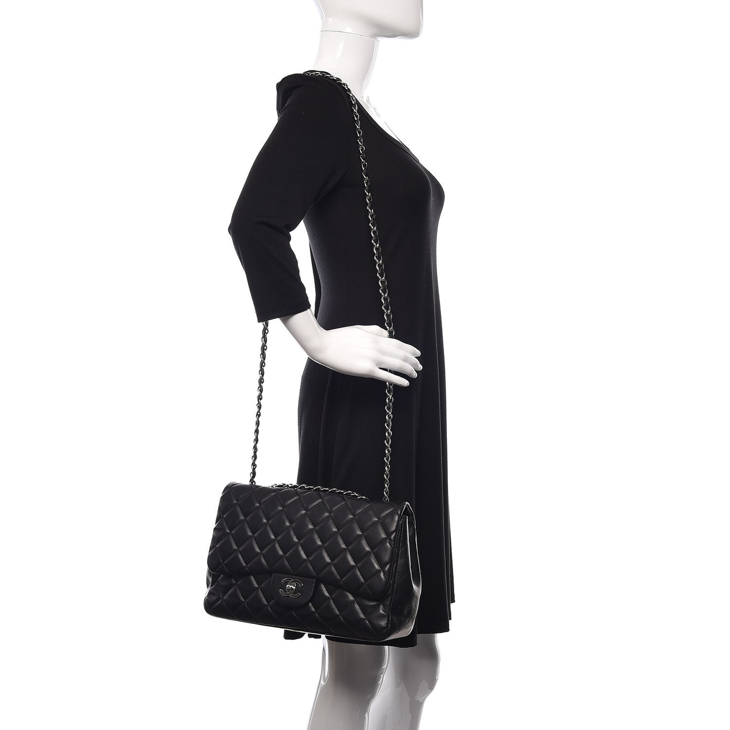 Lambskin Quilted Jumbo Single Flap Black