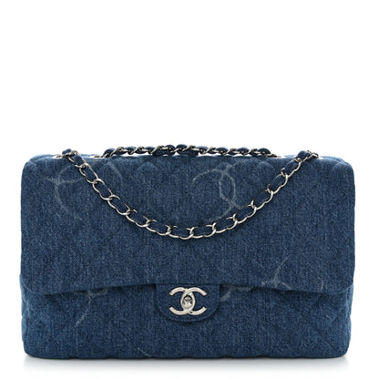 Chanel Denim Quilted CC Print Jumbo Single Flap Blue 1 of 19