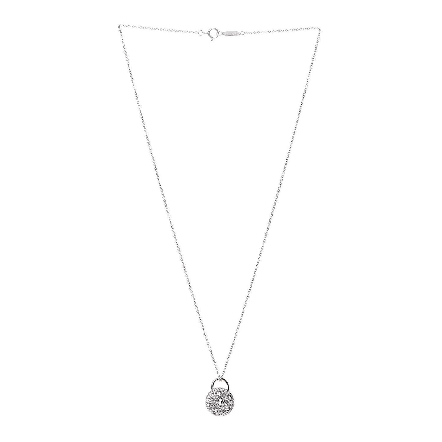 Platinum Diamond Round Lock Pendant Necklace