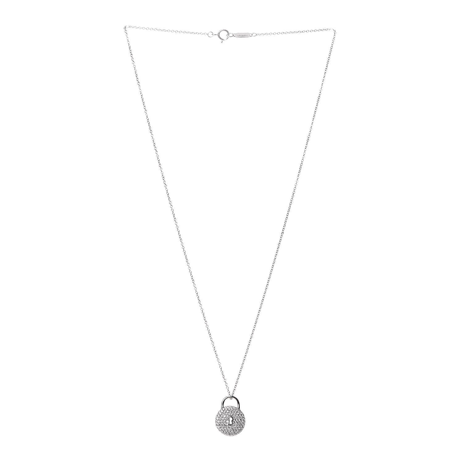 Tiffany Platinum Diamond Round Lock Pendant Necklace 3 of 5