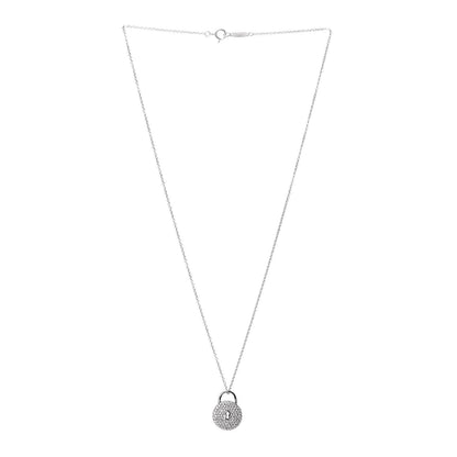 Tiffany Platinum Diamond Round Lock Pendant Necklace 3 of 5