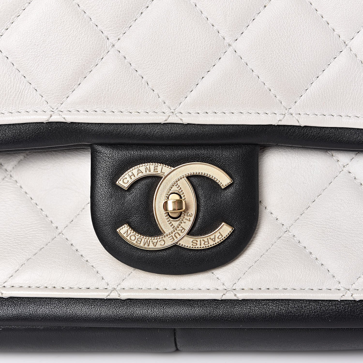 Chanel Lambskin Quilted Graphic Medium Flap White Black 8 of 14