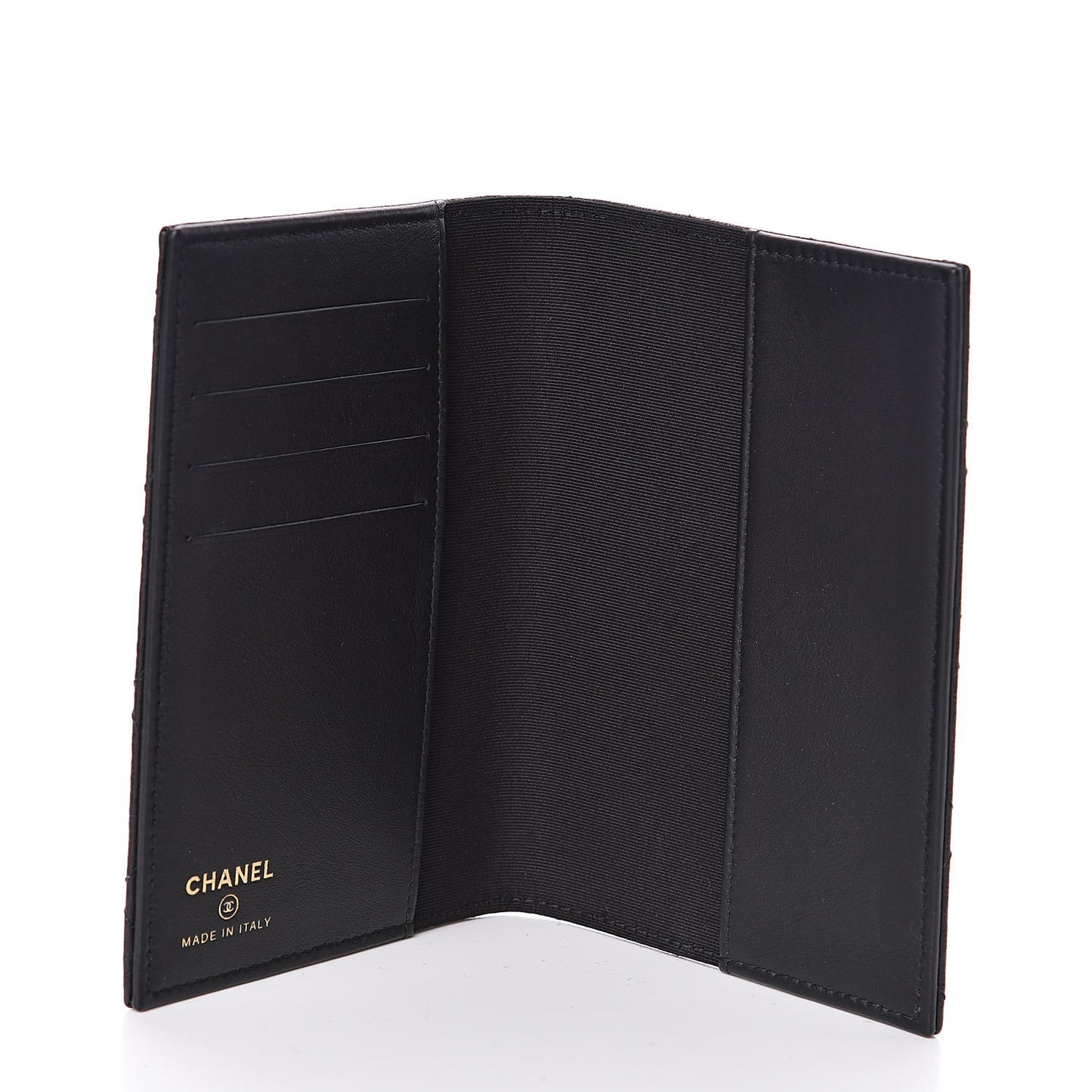 Letter Calfskin Embossed Quilted Passport Holder Black