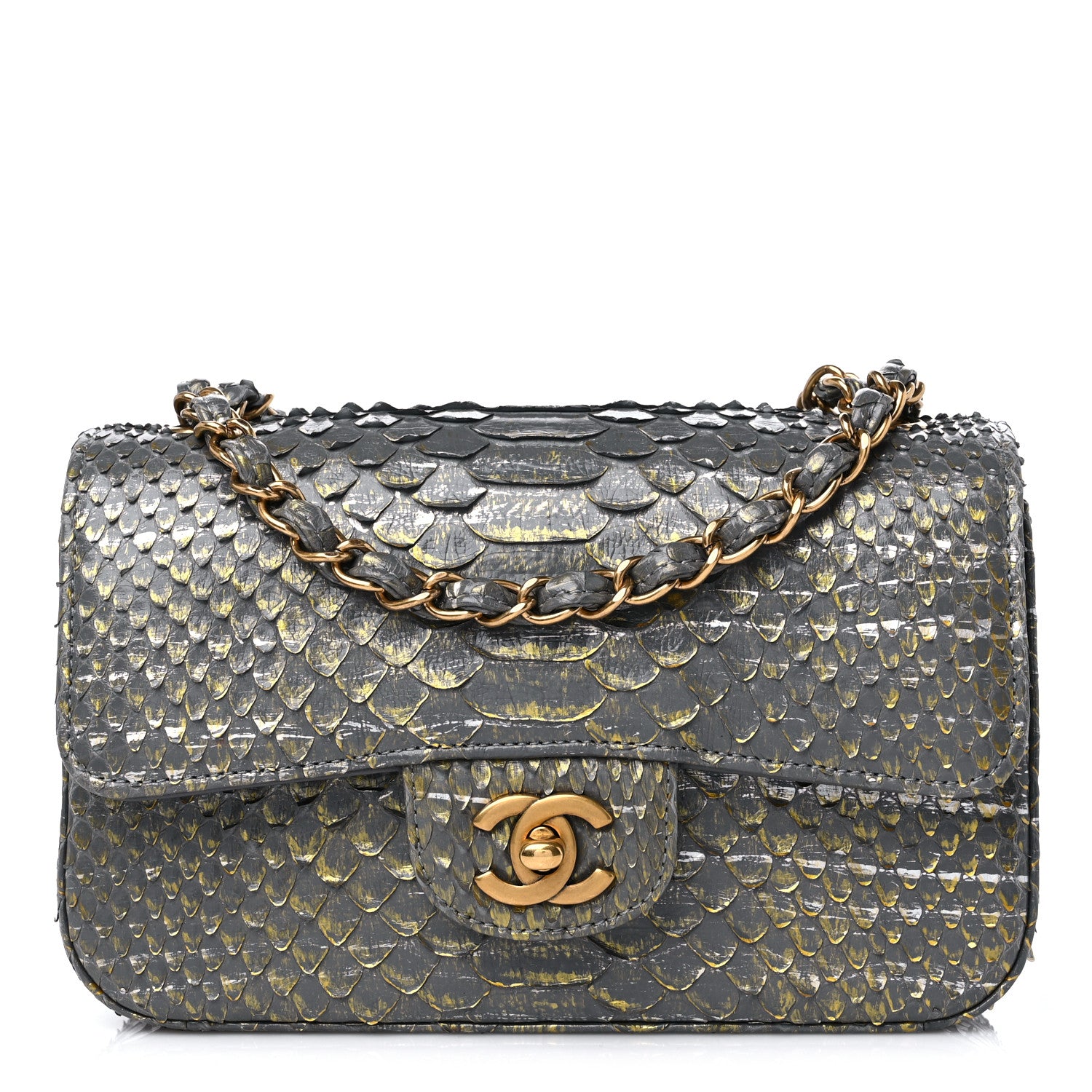 Chanel Snakeskin Mini Rectangular Flap Grey Gold 1 of 9