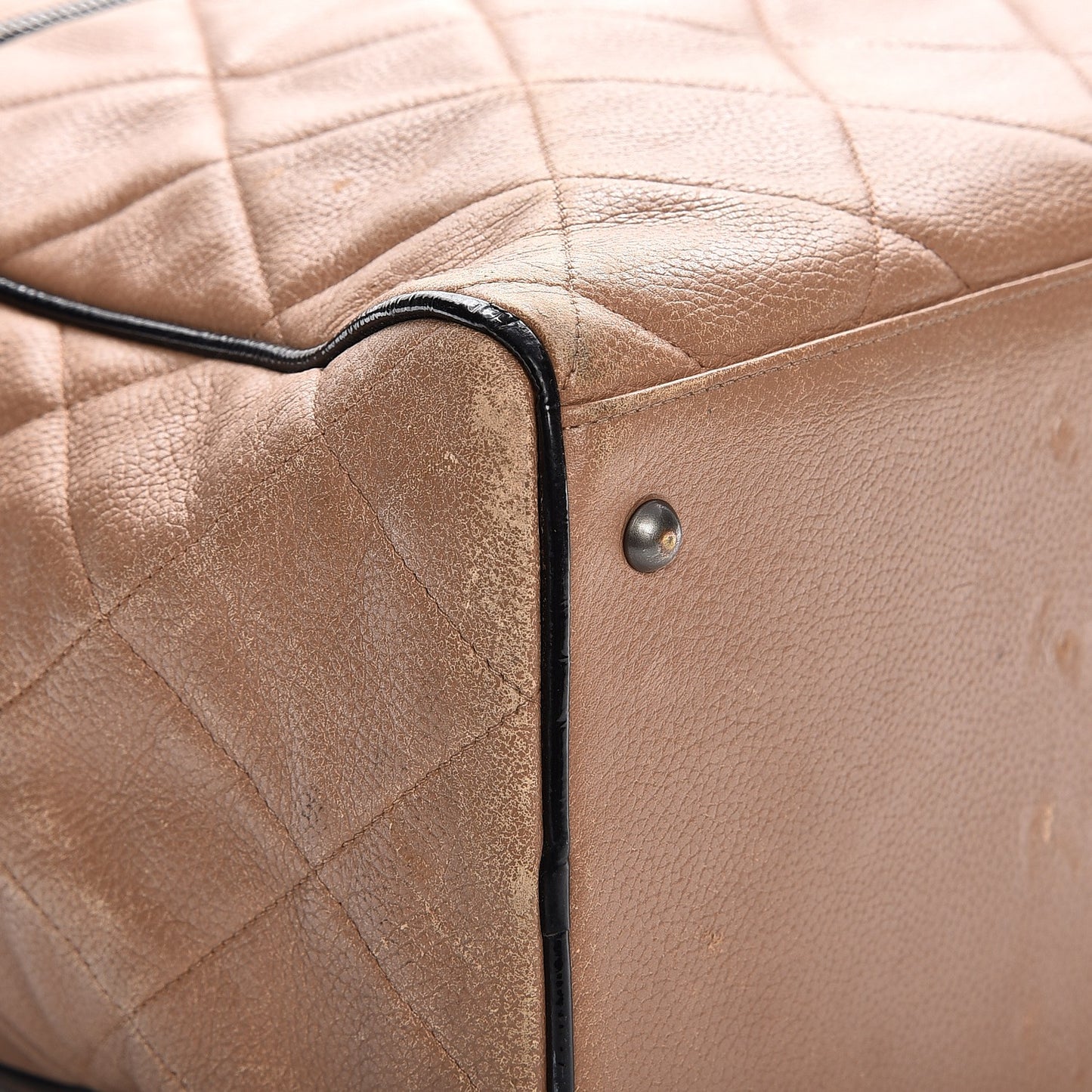 Caviar Patent Quilted Large Bowler Bag Beige Black
