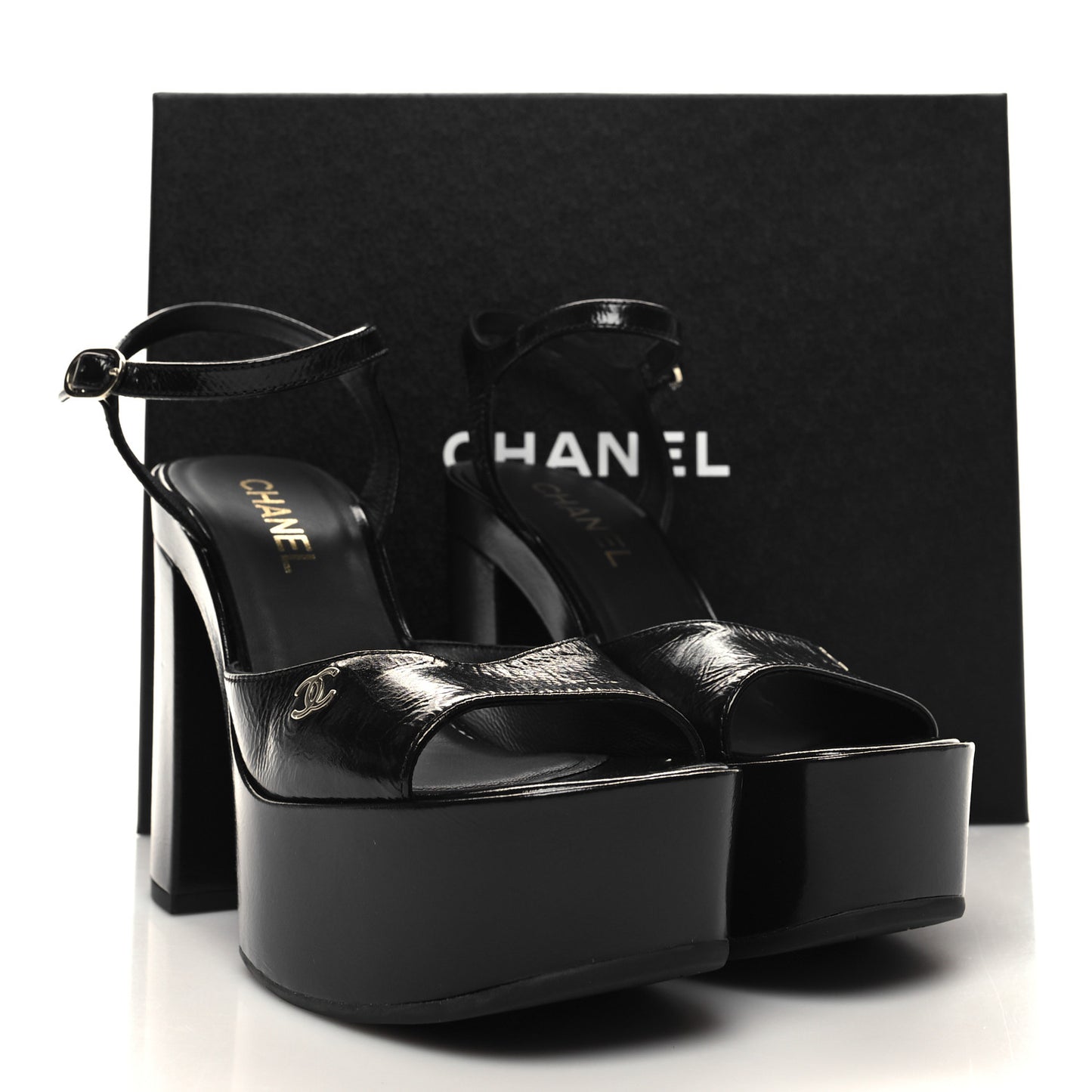 Calfskin CC Platform Sandals 38.5 Black