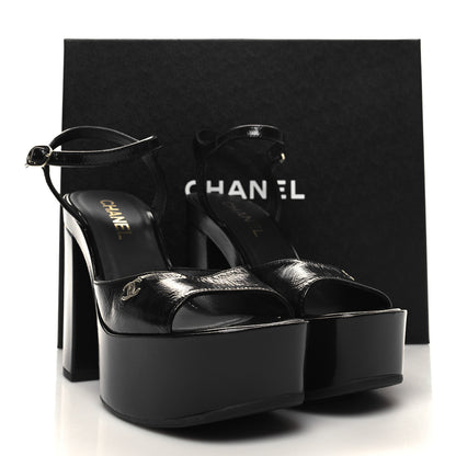 Chanel Calfskin CC Platform Sandals 38.5 Black 9 of 9