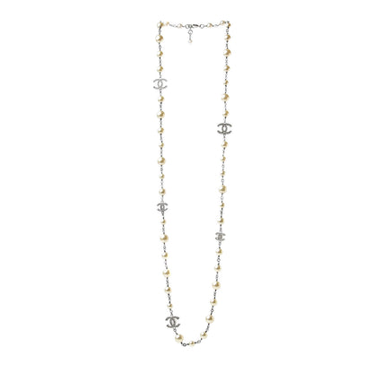 Chanel Crystal Pearl CC Long Necklace Silver 3 of 6