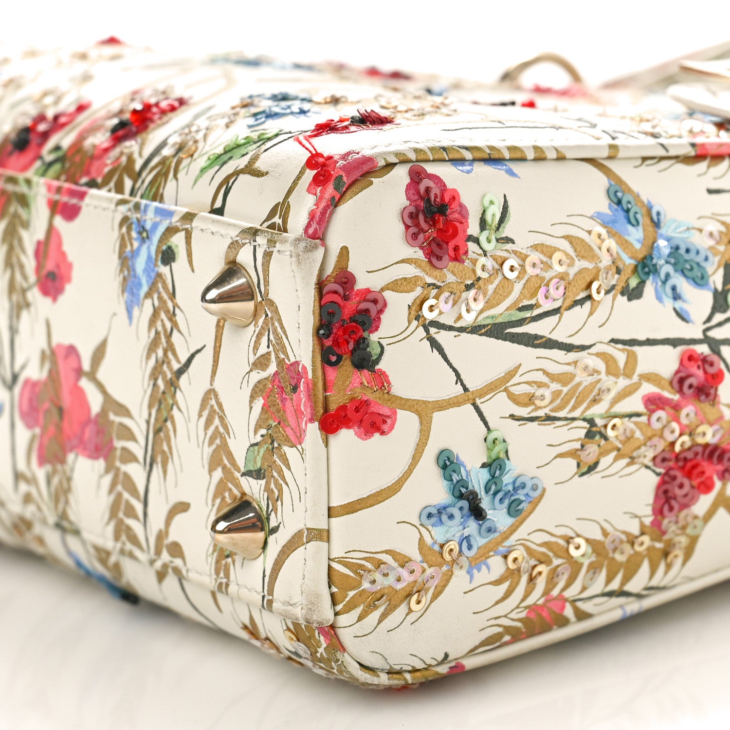 Christian Dior Calfskin Hibiscus Printed Embroidered My ABCDior Lady Dior Beige Multicolor 8 of 11