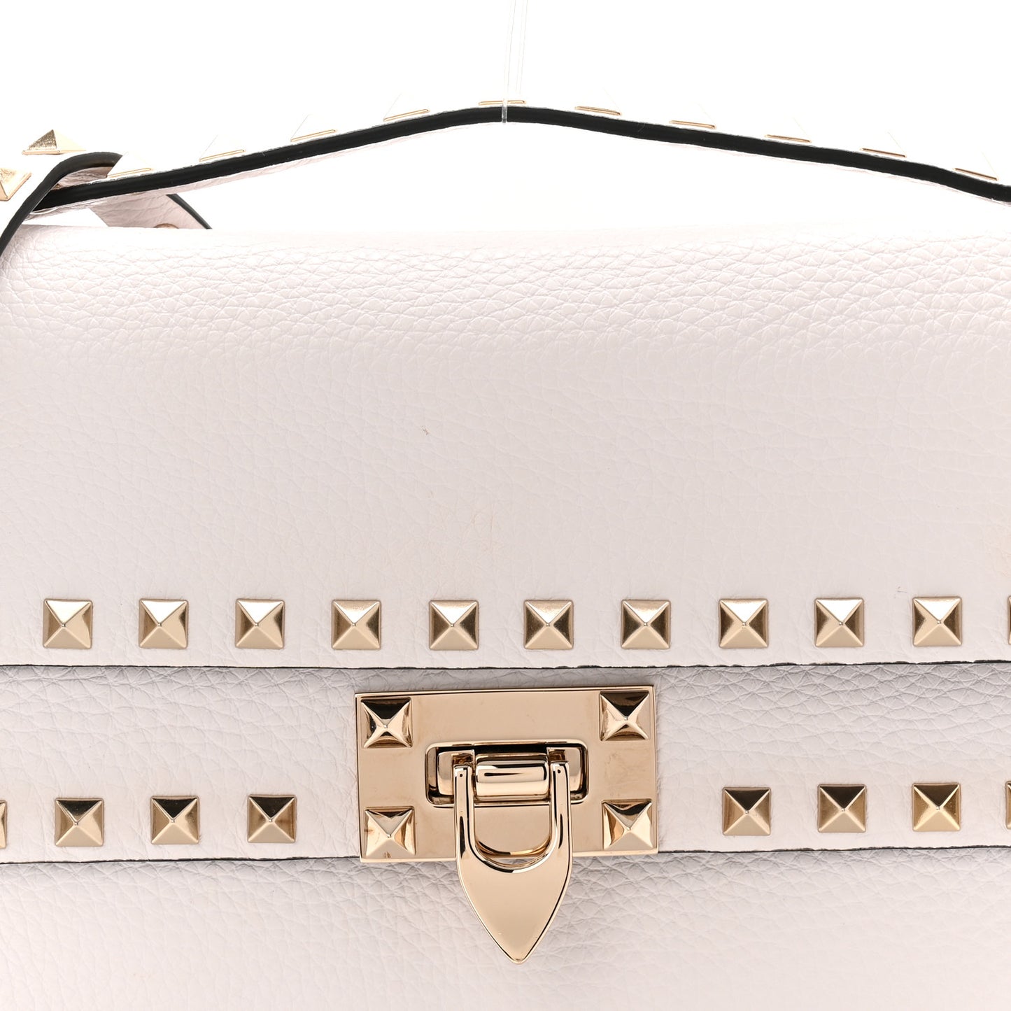 Grainy Calfskin Rockstud Double Flap Crossbody Bag Ivory