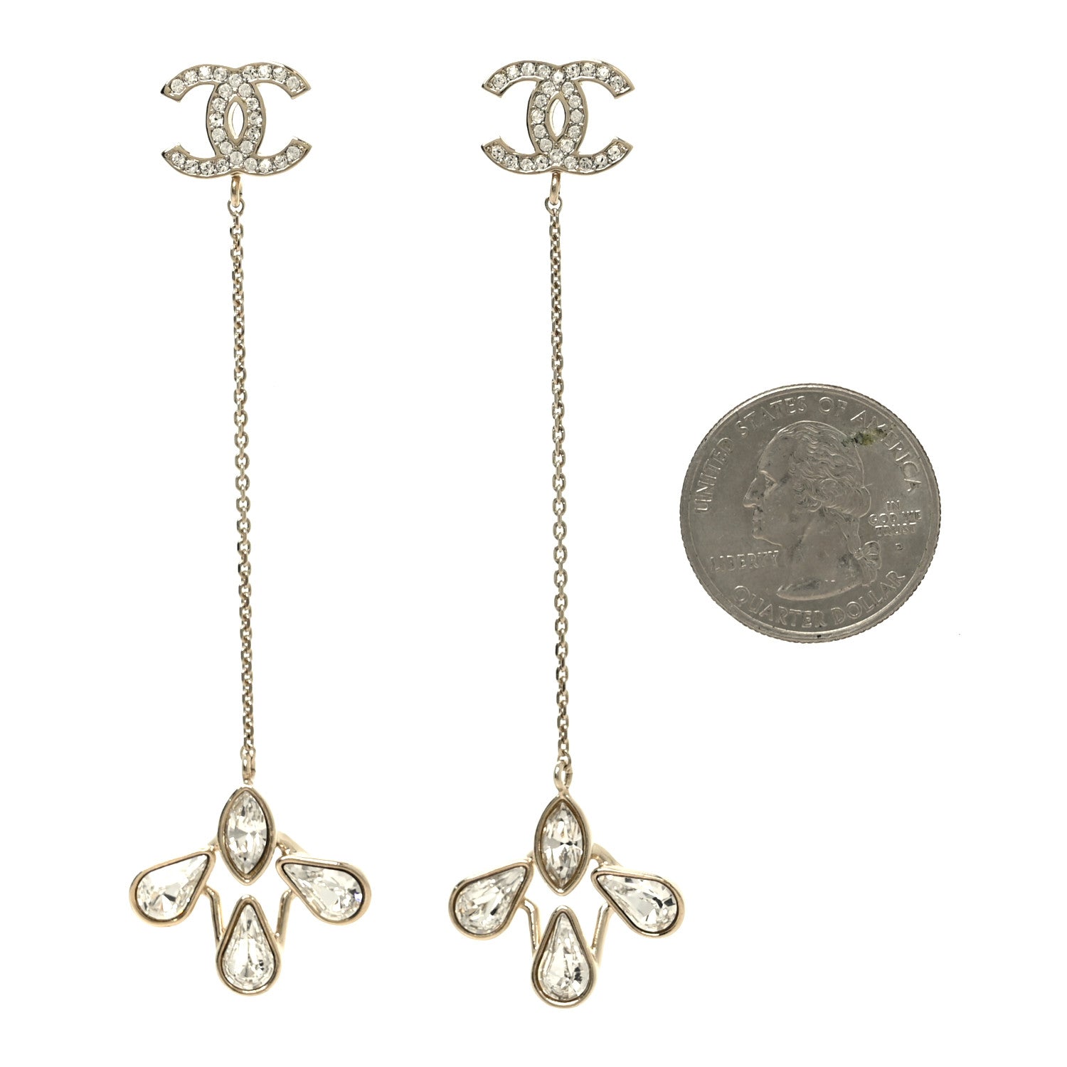 Chanel Crystal CC Chain Drop Earrings Gold 2 of 5