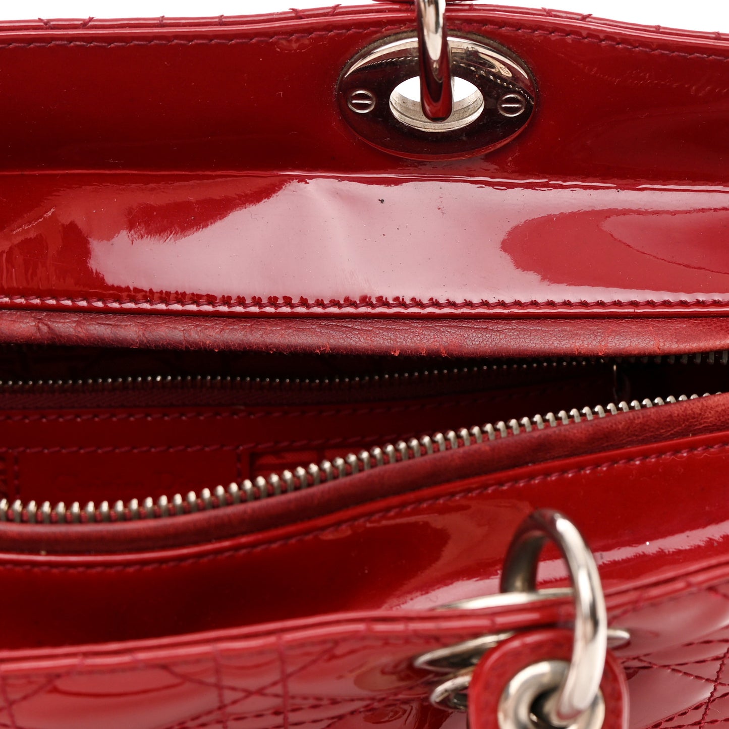 Patent Cannage Large Lady Dior Red