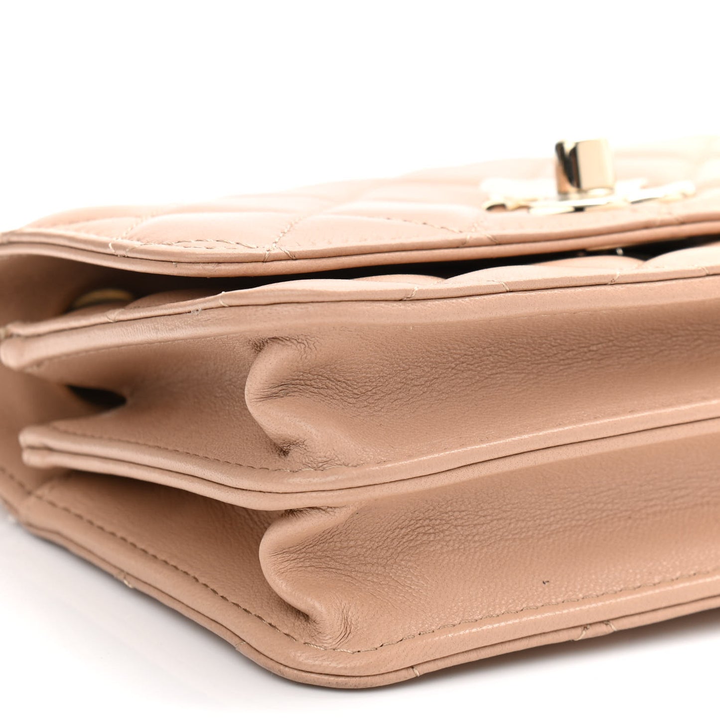 Lambskin Quilted Mini Trendy CC Wallet On Chain WOC Beige