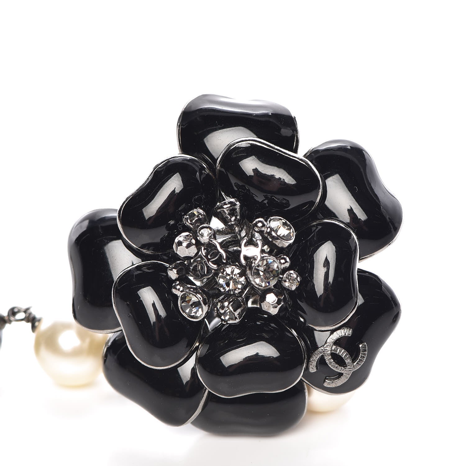 Chanel Pearl Crystal Enamel CC Camellia Belt Black Silver 7 of 7