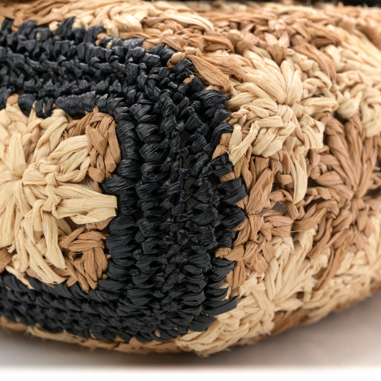 Raffia Crochet GG Marmont Shoulder Bag Black Natural Ecru Black