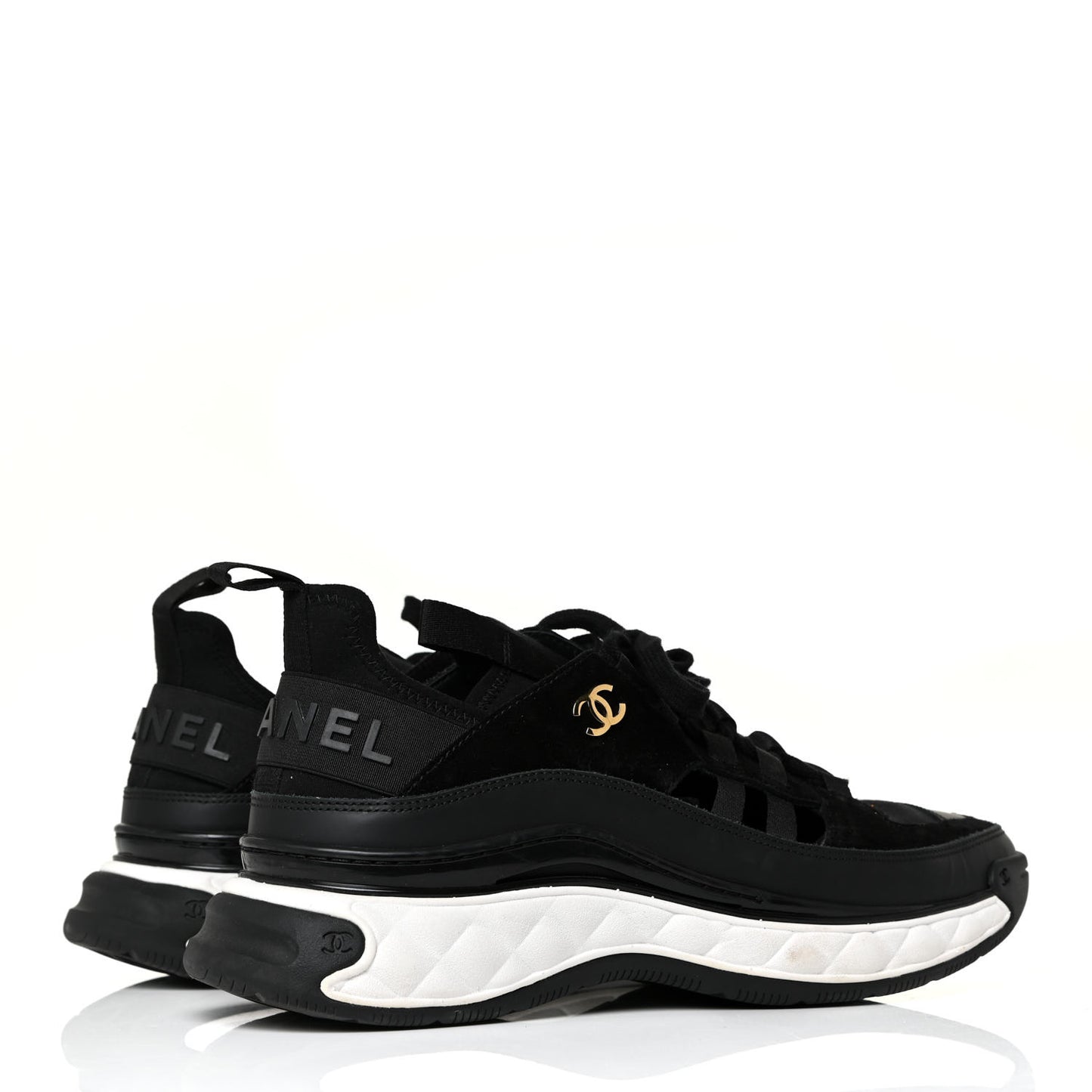 Velvet Calfskin Mixed Fibers CC Sneakers 40.5 Black