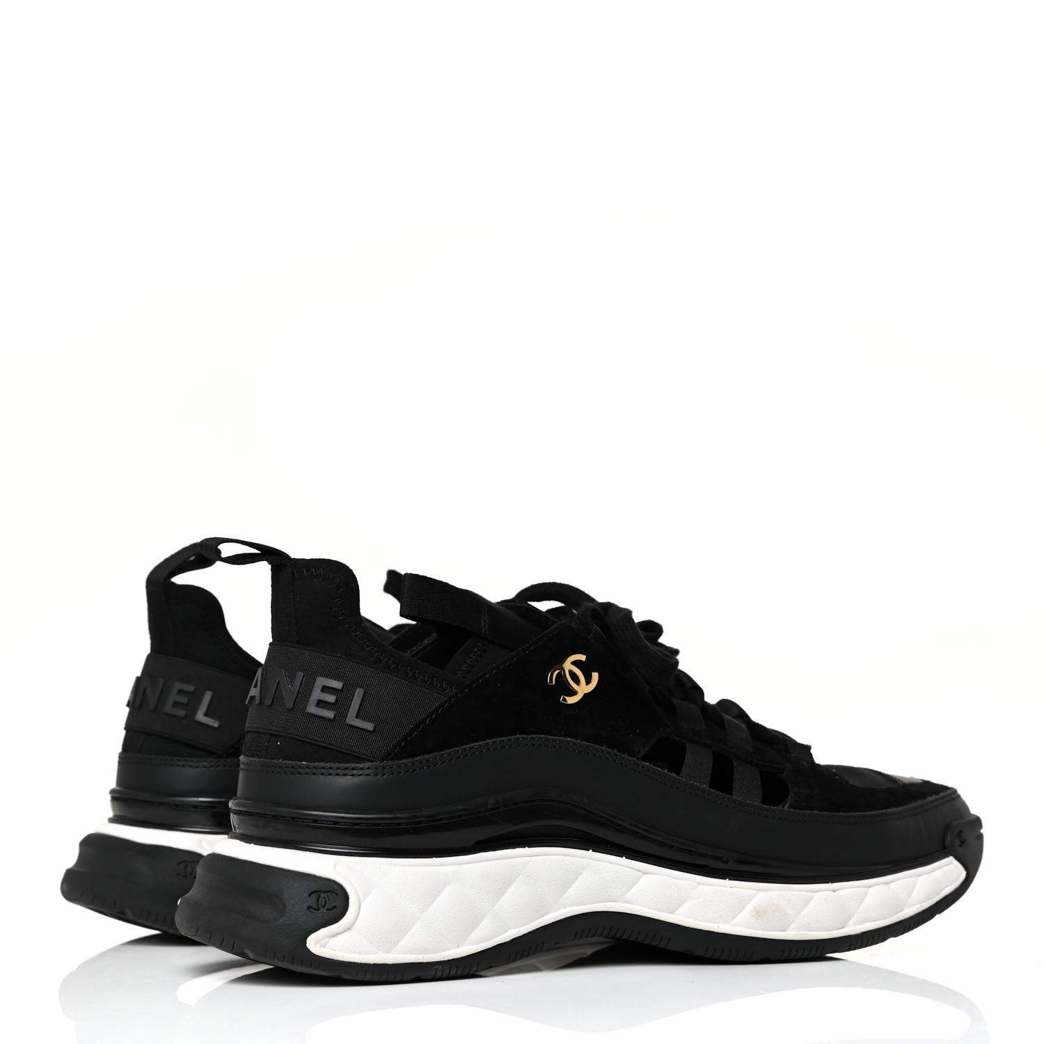 Chanel Velvet Calfskin Mixed Fibers CC Sneakers 40.5 Black 4 of 12